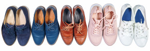 a row of different pairs of shoes