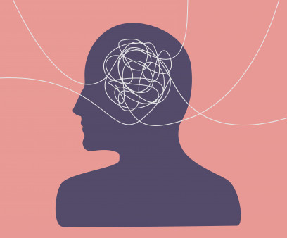illusttration of purple head with lines squiggles in brain