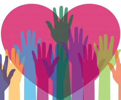 illustration hands and heart. colorful