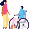 illustration woman in wellchair and a woman standing