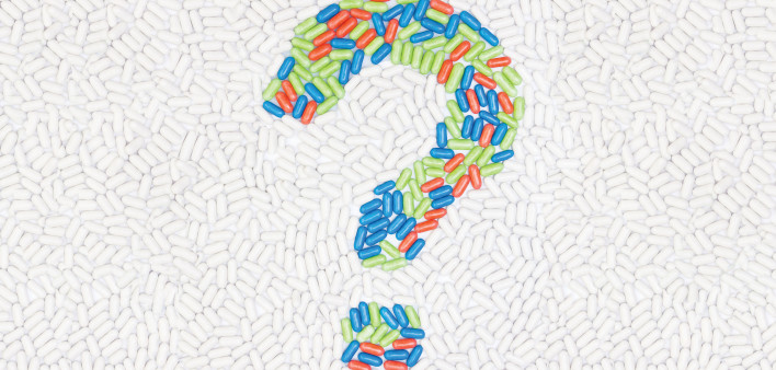 question mark in pills illustration